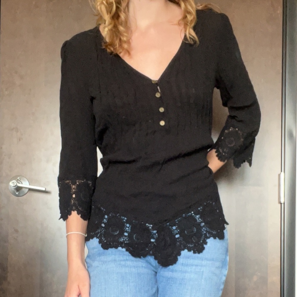 Black lace top with buttons